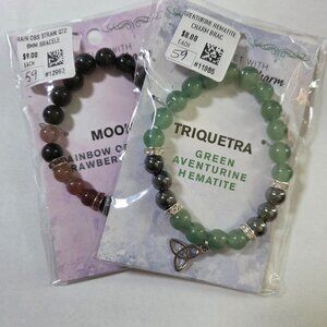 Bundle of Two‎ 8mm Gemstone with Charm Bracelets NWT